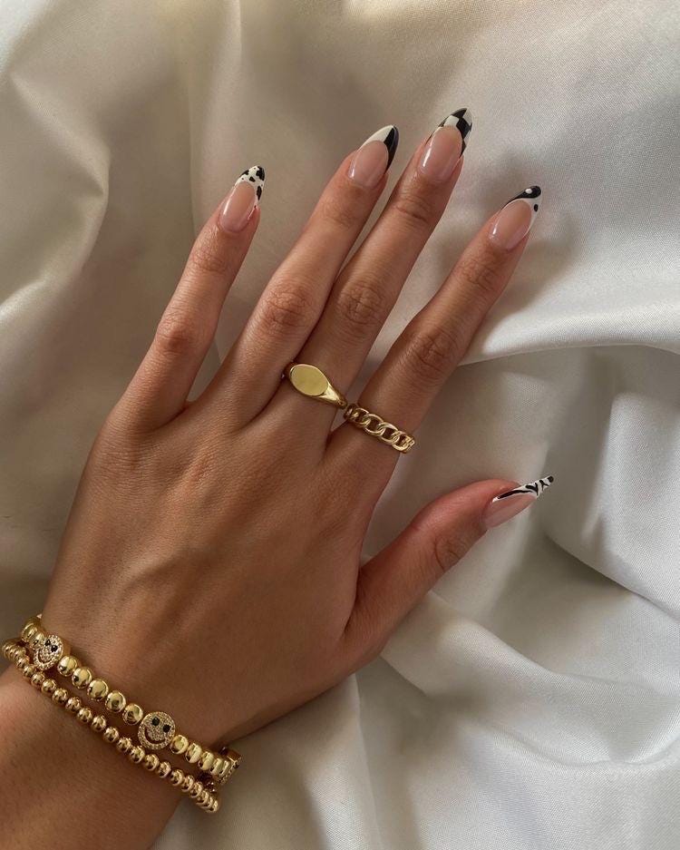 Handmade Custom Gel Press On Nails: Premium Quality, Handpainted, Trendy, Press Ons, Fake Nails, Glue On, Cute, Minimalist French Tip, Black