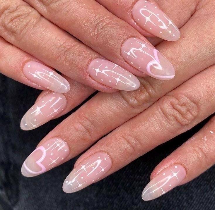Handmade Custom Gel Press On Nails: Premium Quality, Handpainted, Trendy, Press Ons, Fake Nails, Glue On, Cute, Dopamine Y2K Heart Celestial
