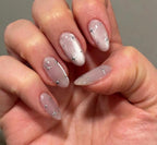 Handmade Custom Gel Press On Nails: Premium Quality, Handpainted, Trendy, Press Ons, Fake Nails, Glue On, Cute, Silver Cat Eye, Celestial