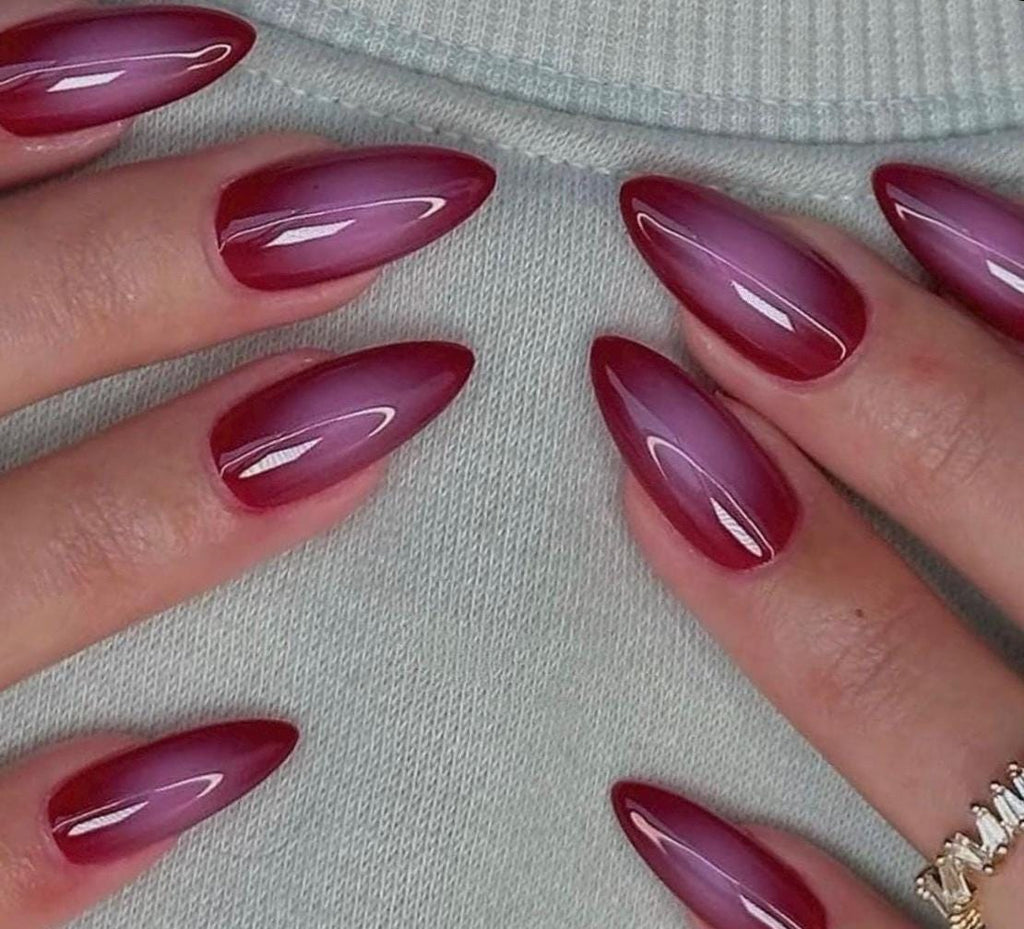 Handmade Custom Gel Press On Nails: Premium Quality, Handpainted, Trendy, Press Ons, Fake Nails, Ombre, Red Pink Aura, Funky Fun, Valentines
