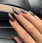 Handmade Custom Gel Press On Nails: Premium Quality, Handpainted, Trendy, Press Ons, Glue On, Fall Autumn, October, Cozy, Dark Brown, Chrome