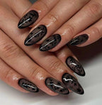 Premium Press On Nails: Custom Salon Quality, Handpainted, Trendy, Press Ons, Fall Autumn October, Leaves Floral, Black Lace, Cute