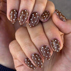 Handmade Custom Gel Press On Nails: Premium Quality, Handpainted, Trendy, Press Ons, Glue On, Fall Autumn, August October, Cozy, Brown Polka