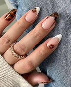 Handmade Custom Gel Press On Nails: Premium Quality, Handpainted, Trendy, Press Ons, Fall Autumn, October Brown, Tortoise, 3D Gold Chrome