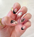 Premium Press On Nails: Custom Salon Quality, Handpainted, Trendy, Press Ons, Fall Autumn August October, Halloween Ghost, Black, Snake