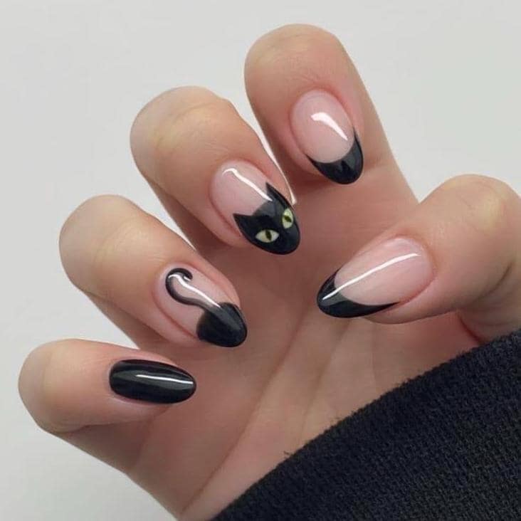Premium Press On Nails: Custom Salon Quality, Handpainted, Trendy, Press Ons, Fall Autumn August October, Halloween, Black Cat, Cute