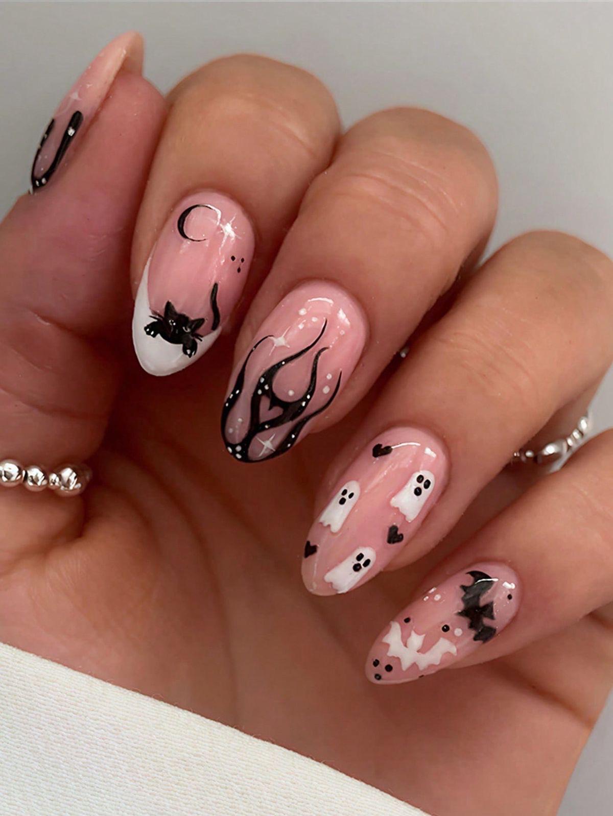 Premium Press On Nails: Custom Salon Quality, Handpainted, Trendy, Press Ons, Fall Autumn September October, Halloween Cute