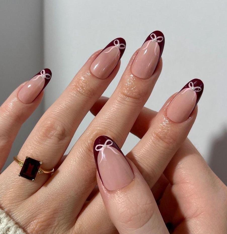 Premium Press On Nails: Custom Salon Quality, Handpainted, Trendy, Press Ons, Glue On, Fall Autumn, August October, Cottagecore Burgundy Red