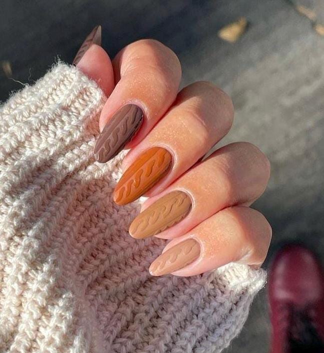 Premium Press On Nails: Custom Salon Quality, Handpainted, Trendy, Press Ons, Glue On, Fall Autumn, August October, Cozy Sweater Matte 3D