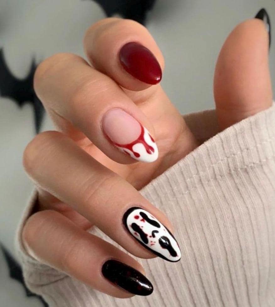 Premium Press On Nails: Custom Salon Quality, Handpainted, Trendy, Press Ons, Fall Autumn August October Blood Drip, Halloween Ghost, Scream