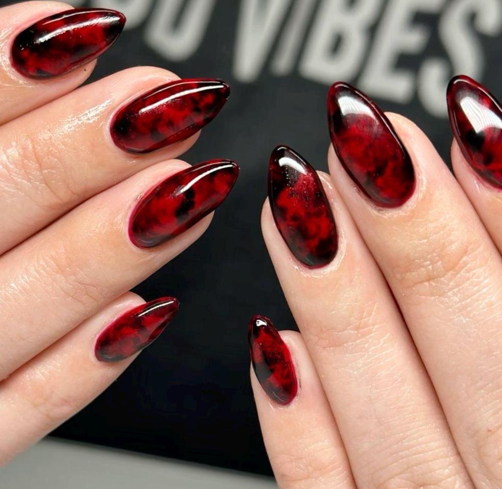 Premium Press On Nails: Custom Salon Quality, Handpainted, Trendy, Press Ons, Fall Autumn August October, Halloween, Witchy, Black, Red