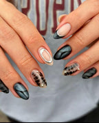 Premium Press On Nails: Custom Salon Quality, Handpainted, Trendy, Press Ons, Fall Autumn August October, Witchy, Black, Aura, Silver Chrome