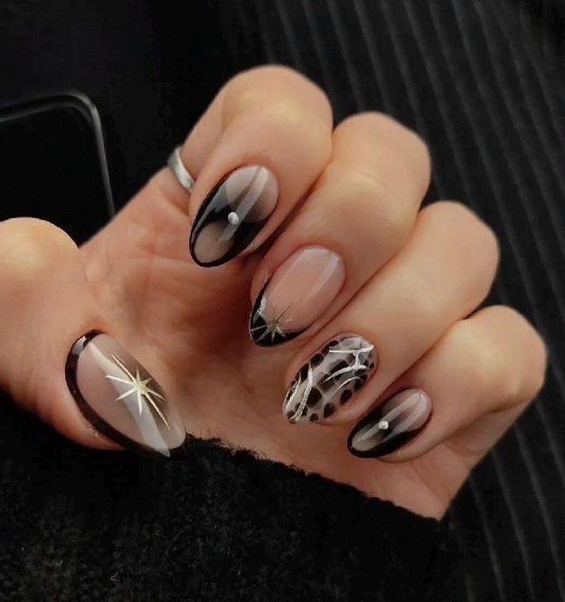 Premium Press On Nails: Custom Salon Quality, Handpainted, Trendy, Press Ons, Fall Autumn August October, Witchy, Black, Aura, Silver Chrome