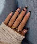 Premium Press On Nails: Custom Salon Quality, Handpainted, Trendy, Press Ons, Fall Autumn August October, Halloween, Fun, Cute Black Flowers