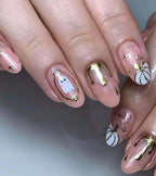 Premium Press On Nails: Custom Salon Quality, Handpainted, Trendy, Press Ons, Fall Autumn August October, Halloween Ghost, Gold Chrome
