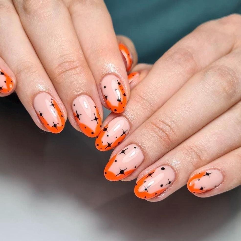 Premium Press On Nails: Custom Salon Quality, Handpainted, Trendy, Press Ons, Fall Autumn August October, Halloween French Tip, Orange Black