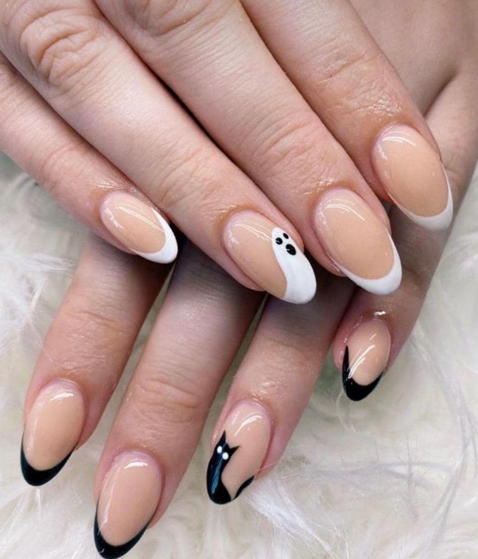 Premium Press On Nails: Custom Salon Quality, Handpainted, Trendy, Press Ons, Fall Autumn August October, Halloween Ghost, Black Cat