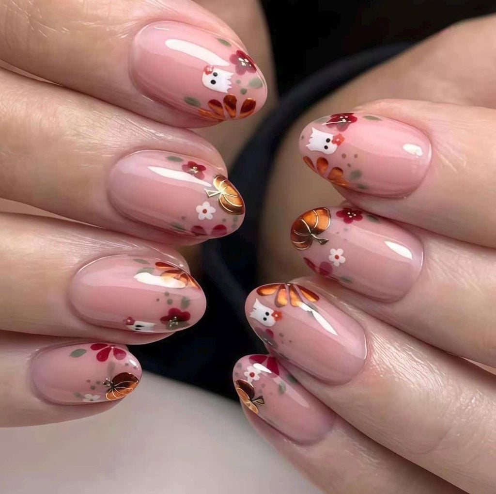 Premium Press On Nails: Custom Salon Quality, Handpainted, Trendy, Press Ons, Fall Autumn September October, Halloween Cute