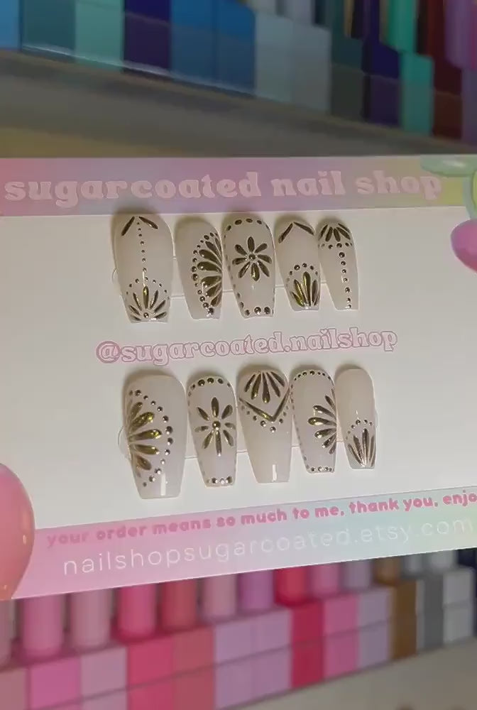 Handmade Press On Nails: Luxury, Almond Round Short, Hand Painted Custom, Gel
