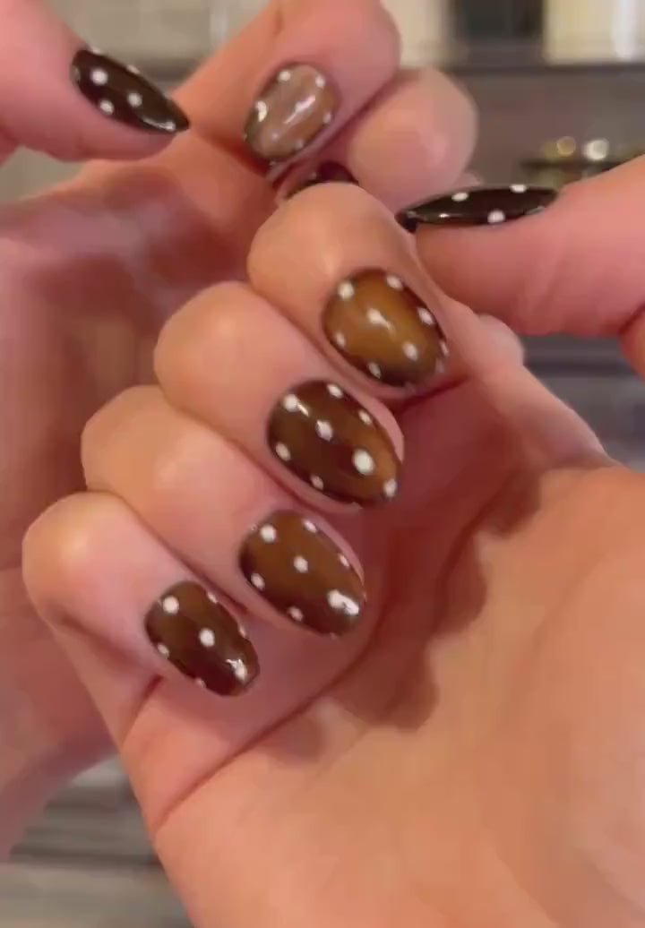 Handmade Press On Nails: Glue Ons, Almond Round Short, Hand Painted, Halloween Fall Dark